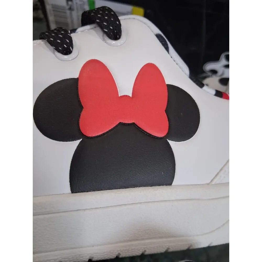 Disney Minnie Mouse Sneakers Ladies Size 8 White Polka Dot Laces Red Bow New